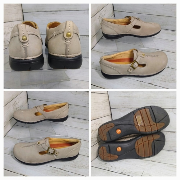 Clarks Unstructured Women 7N Grey Suede Lthr Mary Jane Adjustable Strap Buckle - Picture 3 of 6